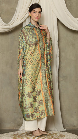 Green Orange Flower Button Kaftan