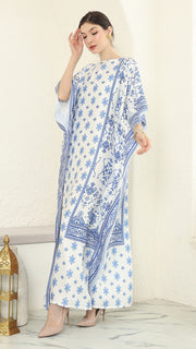 Blue White Songket Short Sleeve Kaftan