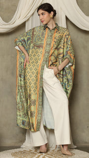 Green Orange Flower Button Kaftan