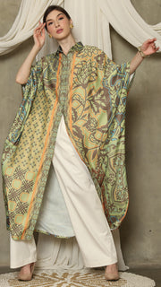 Green Orange Flower Button Kaftan