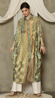 Green Orange Flower Button Kaftan