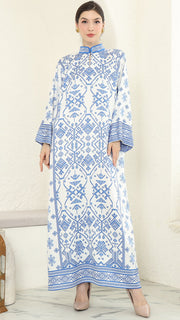 Blue White Songket Long Dress