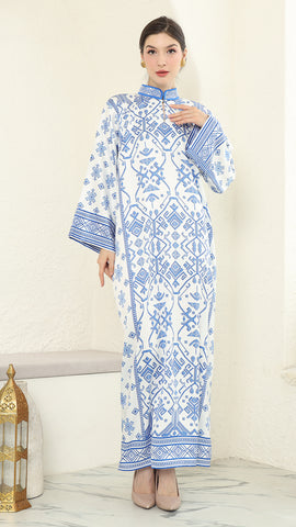 Blue White Songket Long Dress