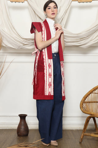 Red and White Ikat Kimono