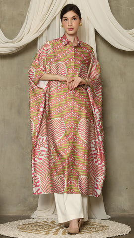 Pink Abstract Batik Button Kaftan