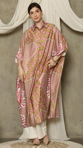 Pink Abstract Batik Button Kaftan