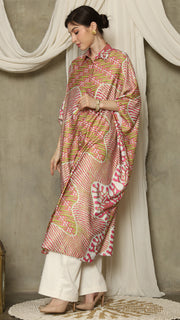 Pink Abstract Batik Button Kaftan