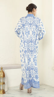 Blue White Songket Long Dress