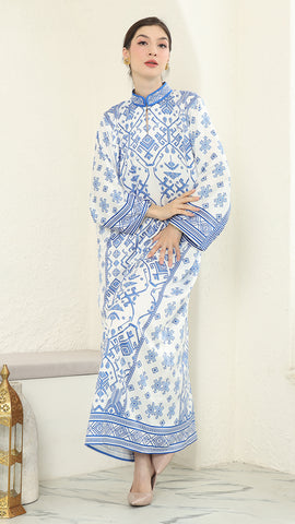 Blue White Songket Long Dress