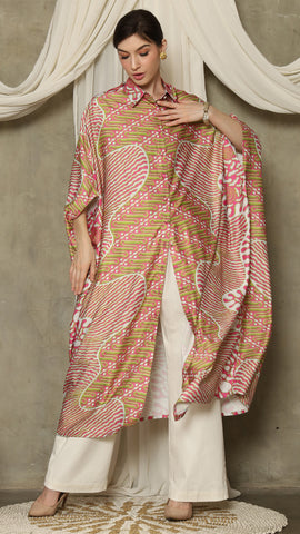 Pink Abstract Batik Button Kaftan