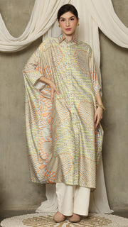 Yellow Orange Abstract Batik Button Kaftan