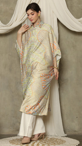 Yellow Orange Abstract Batik Button Kaftan