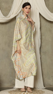 Yellow Orange Abstract Batik Button Kaftan