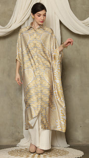 Yellow Abstract Batik Button Kaftan