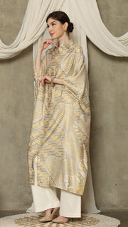 Yellow Abstract Batik Button Kaftan