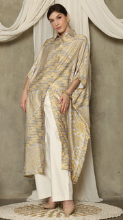 Yellow Abstract Batik Button Kaftan