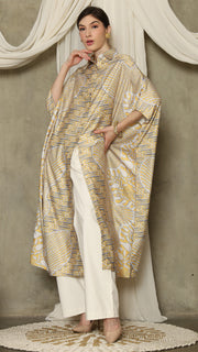 Yellow Abstract Batik Button Kaftan