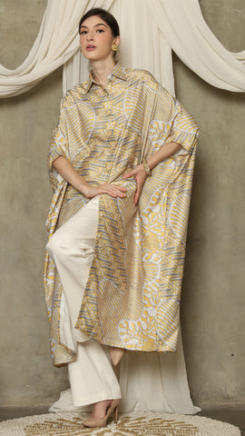 Yellow Abstract Batik Button Kaftan