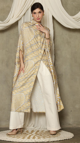 Yellow Abstract Batik Button Kaftan