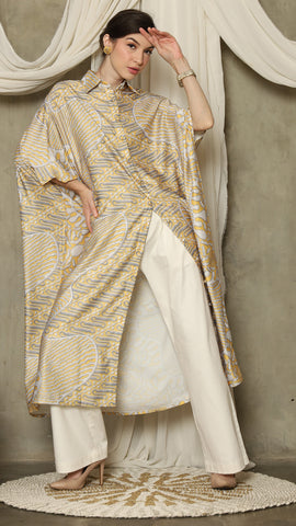 Yellow Abstract Batik Button Kaftan