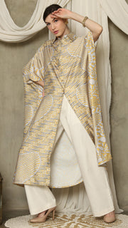 Yellow Abstract Batik Button Kaftan