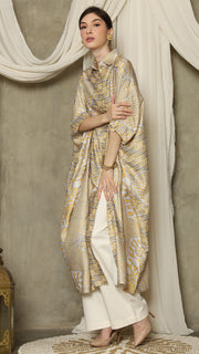 Yellow Abstract Batik Button Kaftan