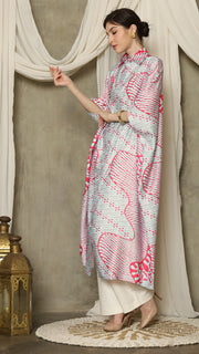 Pink Aqua Abstract Batik Button Kaftan