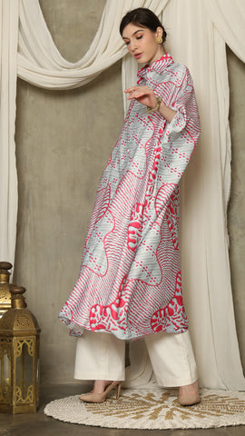 Pink Aqua Abstract Batik Button Kaftan