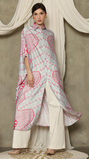 Pink Aqua Abstract Batik Button Kaftan