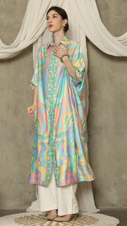 Green Abstract Button Kaftan