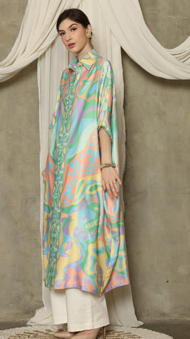 Green Abstract Button Kaftan