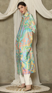 Green Abstract Button Kaftan