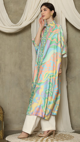 Green Abstract Button Kaftan