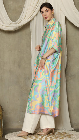 Green Abstract Button Kaftan