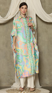 Green Abstract Button Kaftan