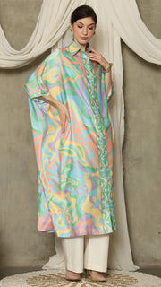 Green Abstract Button Kaftan