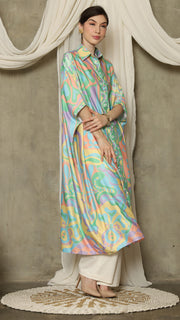 Green Abstract Button Kaftan