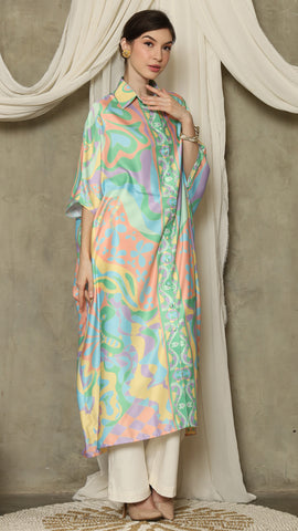 Green Abstract Button Kaftan