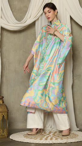 Green Abstract Button Kaftan