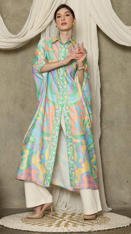 Green Abstract Button Kaftan