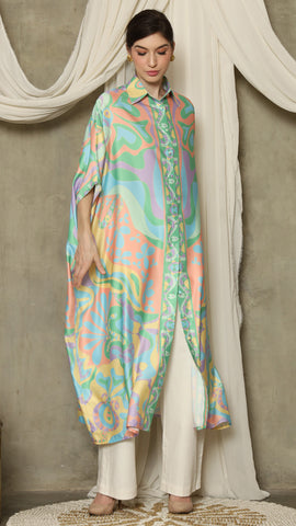 Green Abstract Button Kaftan