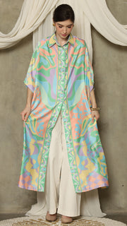 Green Abstract Button Kaftan