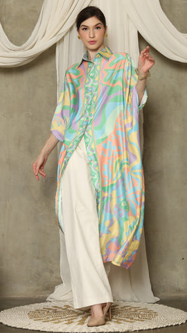 Green Abstract Button Kaftan