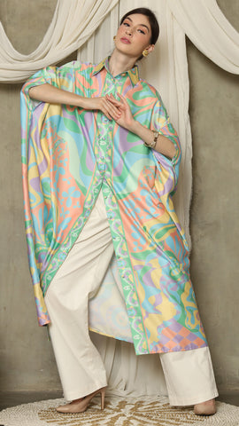 Green Abstract Button Kaftan