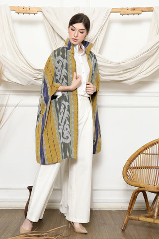 Mustard Handwoven Ikat Cape