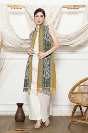 Mustard Ikat Vest with fringes