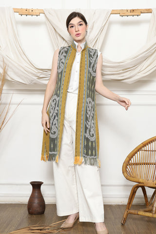 Mustard Ikat Vest with fringes