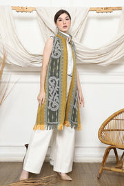 Mustard Ikat Vest with fringes