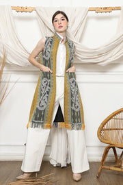 Mustard Ikat Vest with fringes