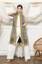 Mustard Ikat Vest with fringes